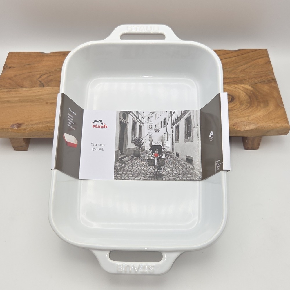 STAUB 2.5Qt Rectangular Gratin Baking Dish White 10.5x7.5 Heavy Ceramic Cookware
